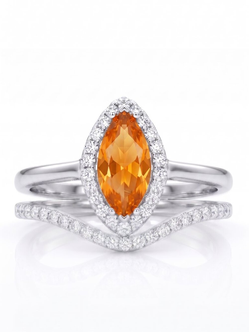 Marquise Style Citrine orange ring set, size 7, 925 Sterling silver